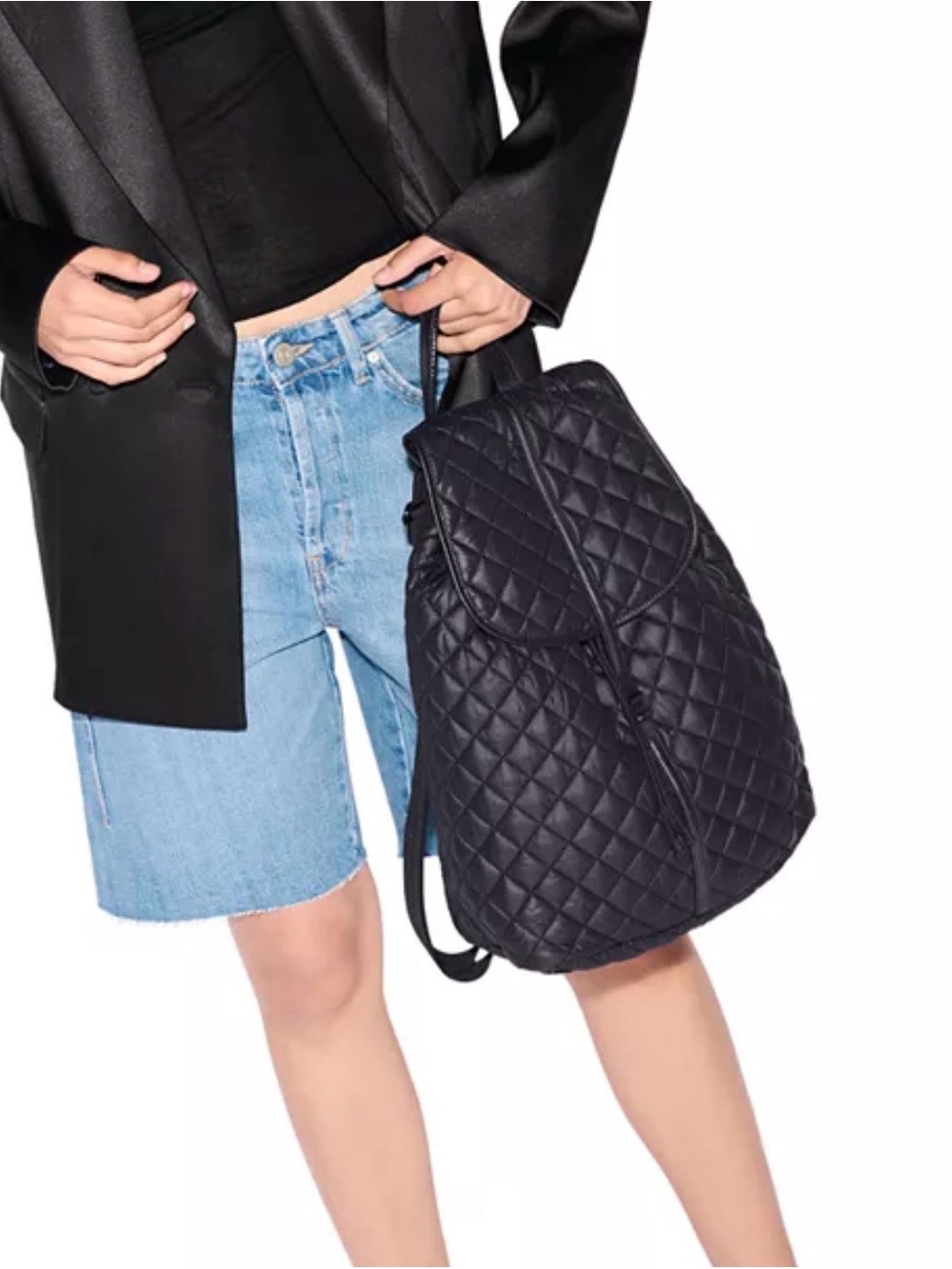 MZ Wallace Quilted Black Backpack with Flap - Picture 3 of 7